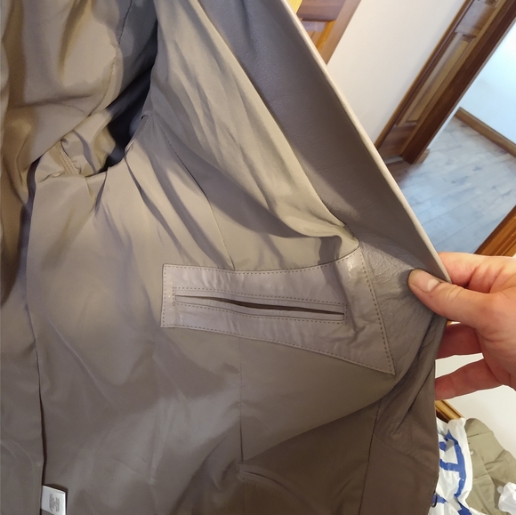 FALL!!HALSTON HERITAGE Sz 10 LEATHER BLAZER / JACKET, TAUPE. KNIT INSET - Picture 13 of 13